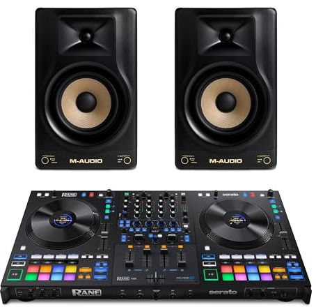 Rane FOUR DJ Controller and M-AUDIO Forty Eighty Pair Studio Monitors for Studio Recording, Music Production, Podcasting, Streaming