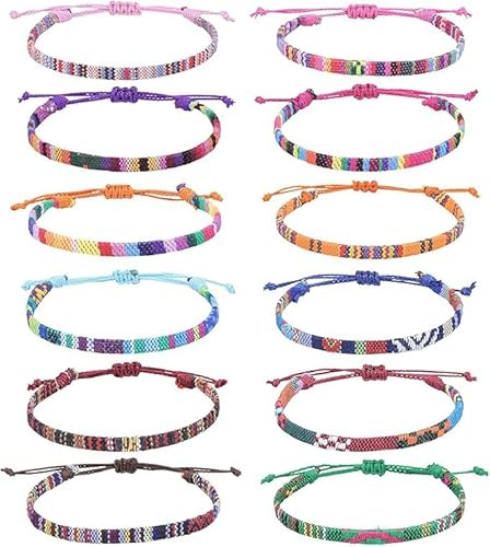 Glamifyr 12 Stück Freundschaftsarmbänder – Geflochtene, Geflochtenes Armband, Verstellbare Armbänder aus Baumwolle – Buntes Armband Set für Damen & Herren