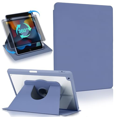 Koze Rotierende Hülle für iPad 10,2 Zoll iPad 9. 8. 7. Generation 2021 2020 2019 mit Stifthalter, 360 Grad Drehbare Schutzhülle Acryl, Transparente Rückseite Stoßfeste, Lavendelgrau