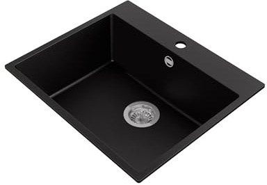 STONESTYLE Granitspüle 58x50cm für Unterschrank 60 cm | Küchenspüle mit 1 Becken Amber 60 | Schwarz