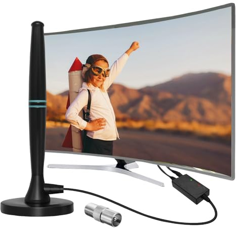 Indoor TV Aerials with Strong Signal UK, Long Range Digital Indoor Aerial for TV, Support 4K 1080P HD, Amplified Antenna for Smart and Older TVs, Magnetic Base and Coax Cable