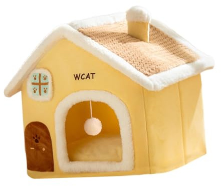 FewNvWa Niche pour Chat, Niche Auto-chauffante avec Boule de Jeu Interactive et Coussin Amovible en éponge Douce pour Chats et Chatons, M for 4kg Pet