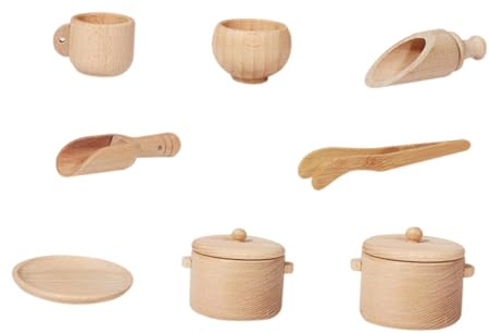 HOOTNEE Set de Vaisselle Bois pour Cuisine Imitation Réaliste et Sûr Jeu Éducatif Sensoriel pour Garçon Fille Cadeau Anniversaire et Noël