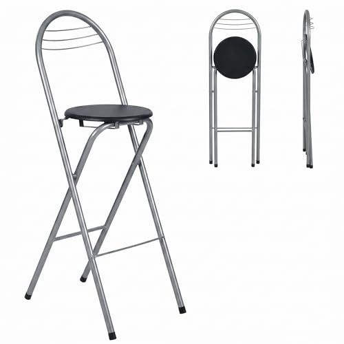Liink1Ga 4er Set Barhocker Klappbar mit Lehne, Schwarz&Silber/Sitzhöhe 75CM | Klapphocker Faltbar Barstühle Bar Hocker Klappbar Holz Stuhl Klappstuhl für Indoor Outdoor Küche Bars Bistro Camping