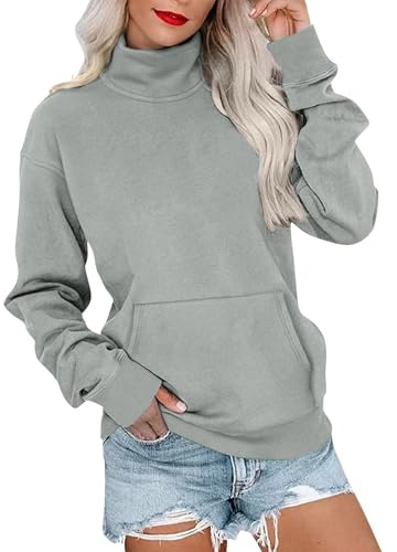 Générique Chic och elegant vårtröja för dam - huvtröja dam lös toppar långärmad tröja med två fickor avslappnad klassisk tröja varm tröja tröja tröja, Färg: grå, L
