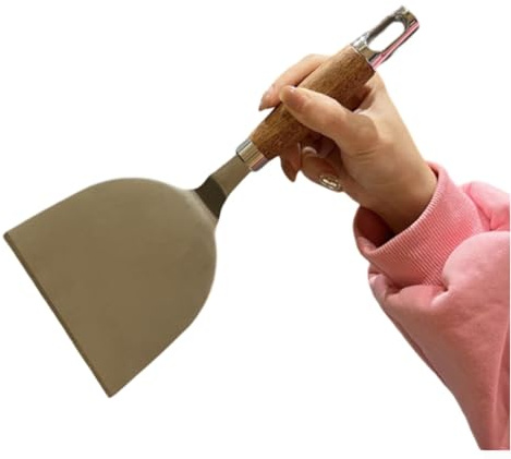NbgrvB Spatola in acciaio inox con manico in legno per cucinare pancake, bistecca, pesce e pizza, spatola professionale da cucina con design a bordo sottile