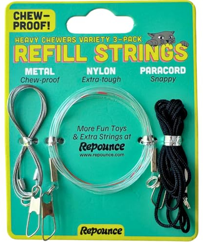 Repounce Cat Wand String Replacement 3-Pack, Chew Proof Metal Wire Toy | Stainless Wire, Clear Fishing Line and Paracord, 36 Inches Each, Refill Strings for Cats, Fits the Forever Stick