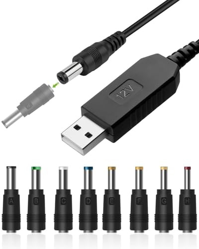 JIPUKE Usb to Dc 12v Cable, Plug Adapter Universal Power Cord with 8 Interchageable Dc Connectors, dc power cable,Round Pin Barrel Jack Charging Cable for Laptops Router Keyboard Toothbrush