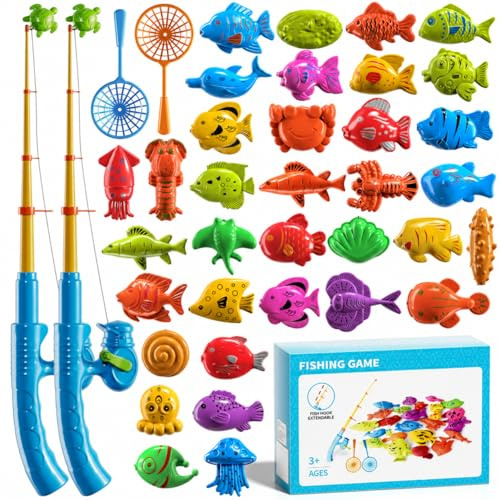 Magnetic Fishing Game Toy Set with Rod Net and Floating Fish for Kids 3–8 | Multi-scene water playset for bathtub, pool, garden & beach, educational sensory toy, birthday gift for toddler boys girls