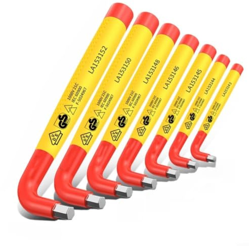 Juego de llaves hexagonales aisladas con certificación VDE, kit de destornilladores hexagonales de 3 a 12 mm para trabajos de alto voltaje (7 piezas tipo A)