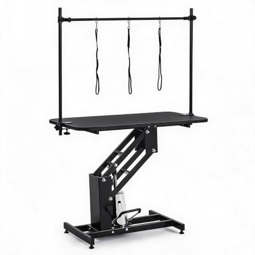 Thaookte Hydraulischer Hundepflegetisch für Hunde & Katzen – Höhenverstellbar 56–98 cm, drehbarer Doppel-Galgen, Stabiler Stahlrahmen, leiser Lift, rutschfest & leicht zu reinigen, Tragkraft bis 160