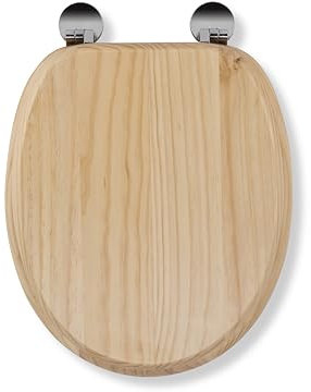 Croydex Davos Flexi-Fix Wooden Toilet Seat - Adjustable Hinges with Top & Bottom Fixings Included and Rust Free Chrome Plated Hinge Covers, Antibacterial Treated Surface (Blonded Pine)