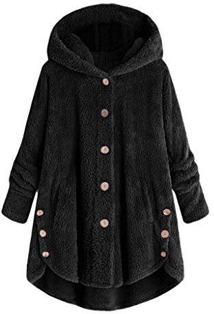 riou Mujer Sudadera con Capucha para Mujer tamaño Grande suéter para Mujer otoño e Invierno Camisa de Manga Larga Chaqueta Caliente botón de Felpa Descuento