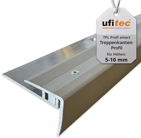 ufitec® Profi Smart Profilsystem für Vinylböden - geeignet für Belagshöhen von 5-9 mm - ALU eloxiert (Treppenkantenprofil | Länge: 270 cm, Bronze Hell)