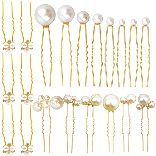 30 Pieces Wedding Pearl Hair Pins for Brides Bridal, Elegant Pearl Rhinestones Hair Pins Updos Hair Piece Hair Accessories for Brides Bridesmaid Women (Gold)