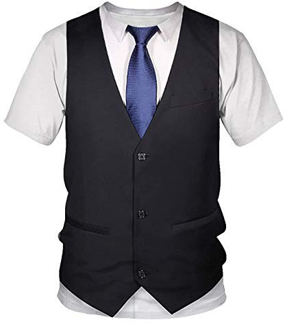 UNDERZY Hawaiihemd Herren 3D Gefälschte 3D-Anzug Für Männer T-Shirt Mit 3D-Druck-Tuxedo-Fliege Kurzarm Straßenkleidung Gefälschtes Kostüm T-Shirt-T2_4XL_China