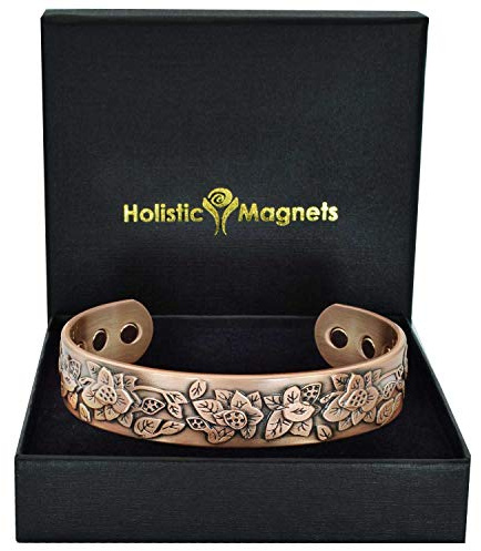 Bracelet Cuivre Pur avec six aimants Bracelet Magnétique Femme Idée Cadeau Anniversaire Femme Bracelet Jonc-EF (M: Poignet 16,5-19,5cm)