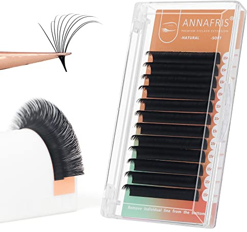 ANNAFRIS Easy Fan Individuelle Wimpernverlängerung Selbstfächernde 0.07 D Curl 8-15mm Mix Lashes für Volumen Wimpern Eyelashes Volumentechnik falsche Wimpern Extensions (8-15mm Mix, 0.07 D Curl)