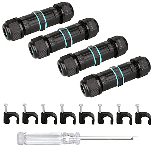Zevnico 4pcs Waterproof Cable Connector Outdoor, Ip68 Inline Connectors | 3 Pole Waterproof Connectors For Outside Cables, Inline Electric Cable Connector 2 Way External Sleeve Coupler ø 4mm-8mm