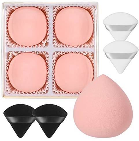 Smilcloud 4 Pcs Makeup Sponges Ultra Soft Expanding Marshmallow Sponge Makeup Beauty Blender Concealer Blenders Makeup Foundation Sponge with 4 Pcs Powder Puff, Pink, 1.0 count, Pack of 1