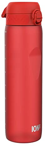 ion8 1 Liter Trinkflasche, 1000ml, Auslaufsicher, Einhandöffnung, Sichere Verriegelung, Spülmaschinenfest, BPA-frei, Tragegriff, Leicht zu Reinigen, Ideal für Sport und Fitness, Rot