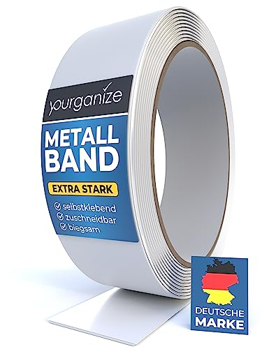 YOURGANIZE® Metallband selbstklebend | Ideal für Magnete & Tonies®-Figuren | Magnetleiste selbstklebend & zuschneidbar | Magnetband für Magnete | Ferroband | Weiß (6m)