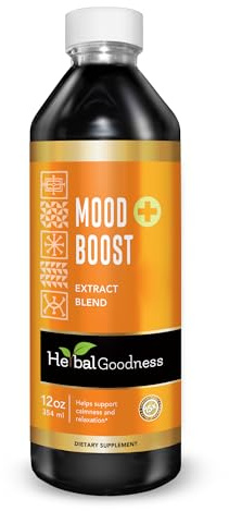Herbal Goodness Mood Boost 12oz – Herbal Mood Support Supplement with Valerian Root, Ashwagandha & Passionflower | Natural Stress Relief, Relaxation & Focus Support | Non-GMO & Vegan