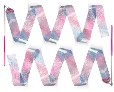 Novelty Place 2 Stück Funkelnde Tanzbänder-Luftschlangen, 6,6 Fuß glänzende Farben Kinder-Gymnastikbänder – perfekte Rhythmusstäbe für Talentshows, künstlerisches Tanzen, Taktstockwirbeln