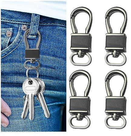 JNNJ 4 Stück Auto-Schlüsselanhänger, Edelstahl Schlüsselanhänger Leder Schlüsselanhänger, Schlüsselanhänger Aus Metall Herren Fürs Auto Ersetzen Zubehör(Gunmetal Schwarz)