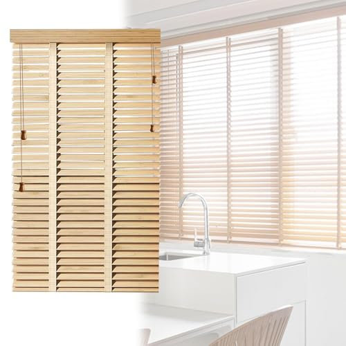DZHTUF Persiane in legno naturale, per finestre, lamelle da 50 mm, tende isolate in legno per ufficio/casa, 103 misure, tenda per finestre in legno massiccio, larghezza 110 x 250 cm