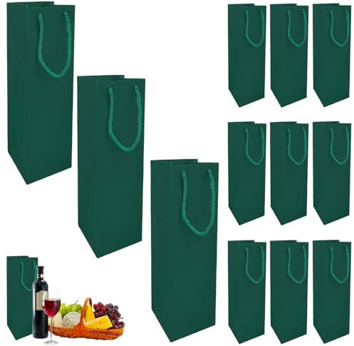 Mörkgrön flaska presentpåsar multipack, 12 paket julflaska väskor för vin med handtag och kraftpapper presentetiketter, nyår jul vinflaska väskor för rödvin whisky champagne gåvor inslagning jul