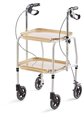 Mobility Walker with Wheels, Handy Trolley with Built-in Trays and Hand Brakes, Rollator