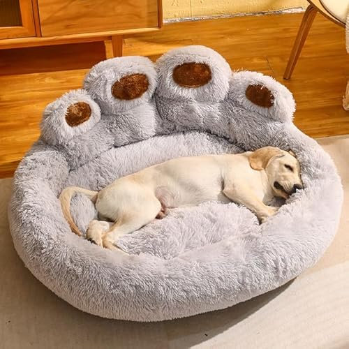 RAEF Hundebett, rund, für Haustiere, Katzenhaus, lang, Plüsch, tief schlafend, warm, Bärentatzenform, superweiches Kissen für mittelgroße und große Hunde, Heimtierbedarf