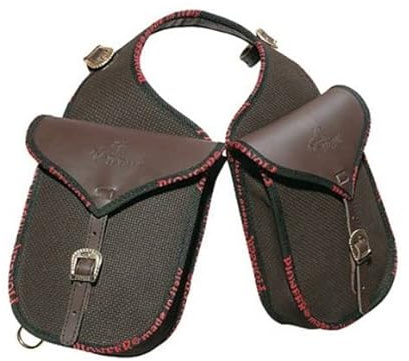 PIONEER Sacs de Selle pour Chevaux en Cuir et Tissu - Idéaux pour l'Équitation, la Randonnée et les Balades à Cheval - Design Frontal - Robustes et Confortables - Noir