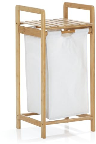 Lumaland Wäschekorb Bambus mit ausziehbarem Wäschesack | Pflegeleichtes Material, unempfindlich gegen Nässe und leicht abwischbar | 73H x 33B x 33L cm