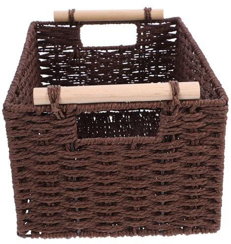 Ciieeo Handkorb mit Holzgriff Toilettenpapierkorb aus Seegras Handtuchkorb aus ablagekörbe kühlkorb einkaufskorb Mehrzweck Tablett Make-up Pinsel Aufbewahrungskiste x15