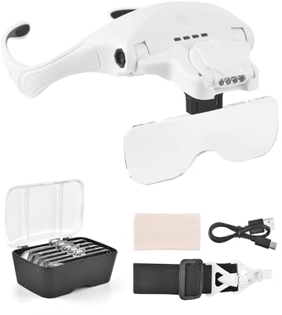 Lupenbrille mit Licht, BROTOU Lupe USB Ladung Vergrößerungsbrille mit 4 LED Licht und Touch-Schalter - 3 Modi Einstellbarer für Brillenträger, Kopflupe Modellbau Juweliere Bastel Lesen Detailarbeit