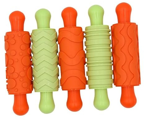 Teigroller | Nudelholz | 3D Präge Roller | Knetroller mit Muster | 5 Stück Ø 4 cm, L 18 cm