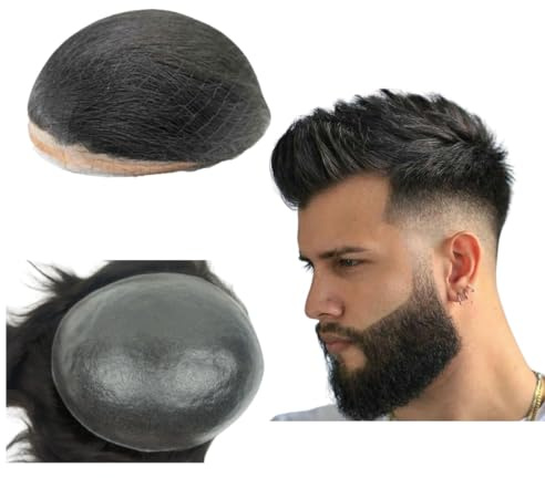 PU-Perücke für Männer Haarteile 25,4 x 20,3 cm Echthaar Ersatzsystem 0,04 mm Denken Denken Haut Haar Prothese Patch Einheiten Implantat