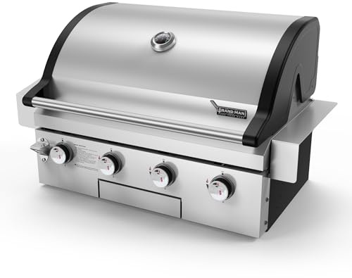 Brand-Man Gas Grill Built-In Head, 30-Inch 4-Burner Propane Grill, Natural Gas Convertible, Heavy Duty 304 Stainless Steel 40,000BTUs BBQ Island Outdoor Kitchen