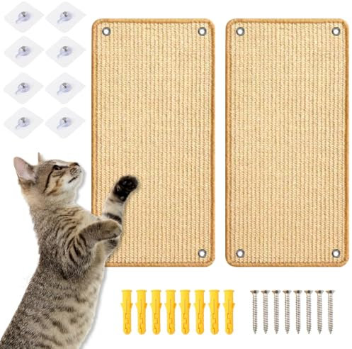 Editbar 2 Stück Kratzmatte Katze Sisal,50 x 25 cm Katzenkratzmatte, Wand Katzenkratzbrett, Katze Kratzschutzfür Die Wandmontage Geeignet，Sisal-Fußmatten-Teppich für Sofa-Möbeltür-Kratzschutz