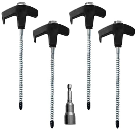 Collenatsy 4PCS Zeltheringe,Drehbare Zeltheringe mit Gewinde,Felsboden-Erdnägel für Camping,mit Adapter für Akkuschrauber, robuste Stahl-Heringe für Camping und Outdoor