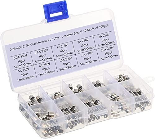 CWHHTVBI Sicherung 5 x 20 mm flinke Glasrohrsicherungen, sortierte Kits, flinke Glassicherungen 0,2 A, 0,5 A, 1 A, 2 A, 3 A, 5 A, 8 A, 10 A, 15 A, 20 A