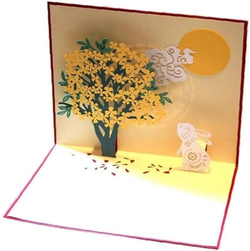 Zenarao 3D Grußkarten, Hase Pop Up Karte, 3D Hasenblume Pop Up Karten mit Umschlag Mitte Herbst Festival Einladungskarten, 3D Geburtstagskarte