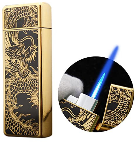 CYJBAO Windproof Jet Flame Lighter, Refillable Butane Torch Lighter with Adjusting Flame Tool, Cool Lighters for Candle, BBQ, Kitchen, Camping (Gas not Included)-Gold