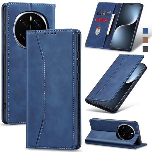 Jasonyu Handyhülle für Honor Magic 7 Pro, PU Leder Flip Klapphülle, Blau | Magnetische Schutzhülle, Ständer, Kartenfächern, Klappbar, Stoßfeste TPU Stoßsicher Hülle