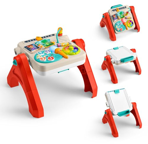 Fisher-Price Lernspaß-Spielzeug für Babys und Kleinkinder, entwicklungsfördernder 4-in-1 Spieltisch und Staffelei mit Musik ab 6 Monaten, mehrsprachige Version, JGW87