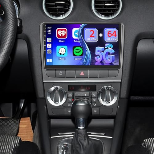 2GB+64GB Android Autoradio för Audi A3 8P 2003-2012/S3 2006-2012/RS3 2011-2012 Trådlös CarPlay Android Auto, 9 Skärm Bluetooth Auto Radio Navi Backkamera WiFi FM RDS SWC