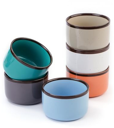 Juimma Ramekins 8 oz, Creme Brulee Ramekins Oven Safe, Ramiken Small Bowls Ceramic Baking Dishes for Pudding Custard, Dipping Sauce Cups for Souffle Ice Cream, Set of 6, Morandi Color
