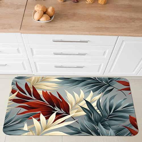Comart - Alfombra de Cocina Austin - Impermeable - Antideslizante - Antimanchas - Lavable en Lavadora - Alfombra de poliéster - para Pasillo y Cocina - Made in Italy - Folhas Tropical - 50 x 75 cm